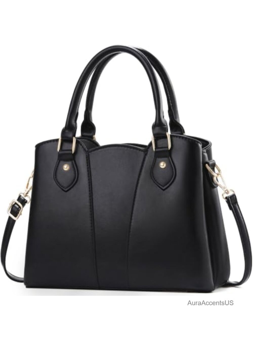 Vegan Leather Satchel Crossbody Purse Zipper Top Handle Tote with Strap